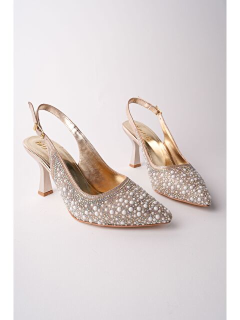 Muggo ELEGANT Taş ve İnci İşlemeli Arkası Açık Topuklu Abiye Ayakkabı - S000513791-20076