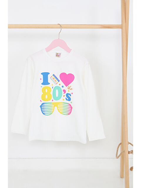 Tofisa Kız Çocuk Beyaz Uzun Kollu Baskılı Penye Badi - 27692 - S000439651-20063