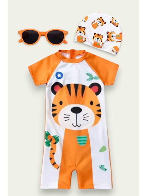 My Kids Wear Çocuk Desenli Mayo Takımı - Bone ve Güneş Gözlüğü Hediyeli 2'li Set 12713