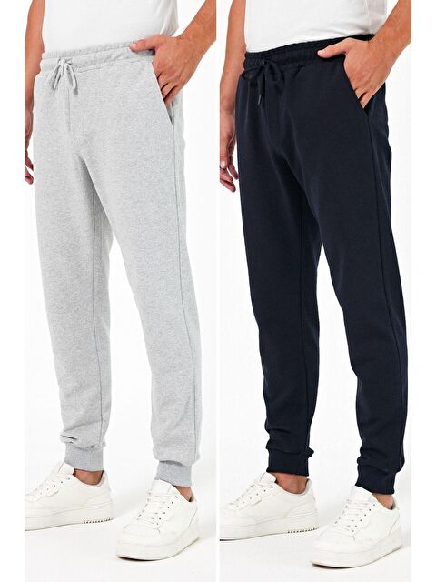 Mmetalic Kalın Siyah-Antrasit Erkek 2'li Eşofman Altı Jogger Arka Cepli Paça Lastikli Regular Fit Şardonsuz - S000268667-37281