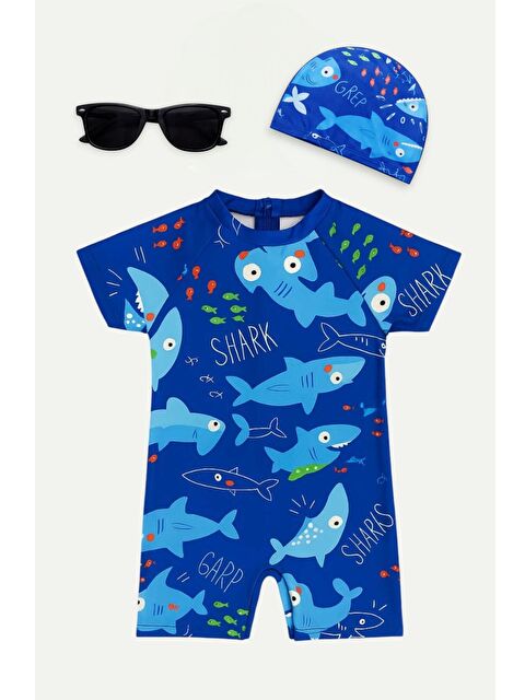 My Kids Wear Çocuk Desenli Mayo Takımı - Bone ve Güneş Gözlüğü Hediyeli 2'li Set 12712