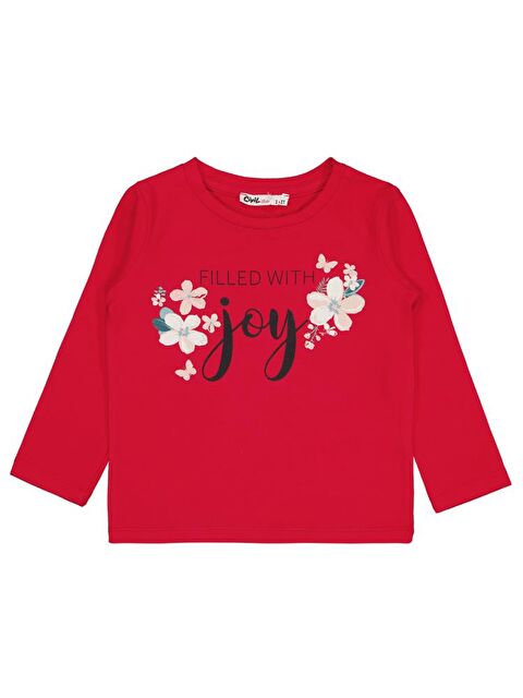 Civil Girls Çiçek Baskılı 2-5 Yaş Sweatshirt - Kırmızı 5-6 Yaş - S000449840-20045