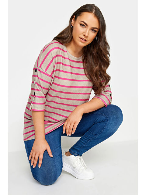 Stil Diva Büyük Beden Bisiklet Yaka Yarım Kollu Düğme Detaylı Bluz 302682 - S000288666-19928