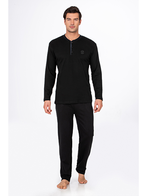 Kompedan Erkek İnterlok Pamuklu Pijama Takımı | Siyah 030 - S000504717-19351