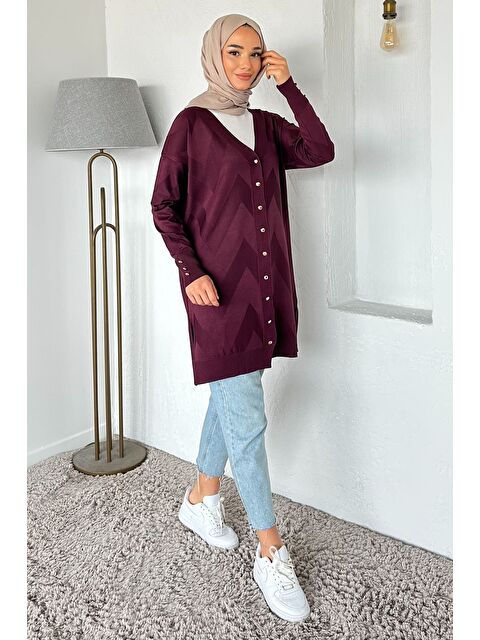 Julude Ön Düğmeli Desenli Tesettür Triko Hırka (m-l-xl Uyumludur) - S000470390-20036