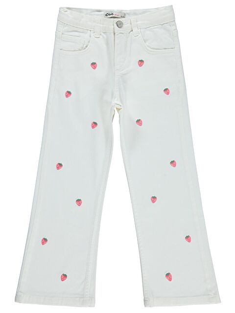 Civil Girls Çilek Nakışlı 6-9 Yaş Pantolon - Kırık Beyaz
