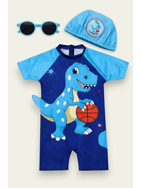 My Kids Wear Çocuk Desenli Mayo Takımı - Bone ve Güneş Gözlüğü Hediyeli 2'li Set 12716