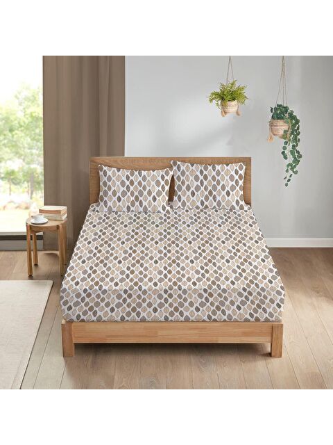 Evmila Yaprak Desen Baskılı Çift Kişilik 180x200 Çarşaf Takımı - S000124256-23173