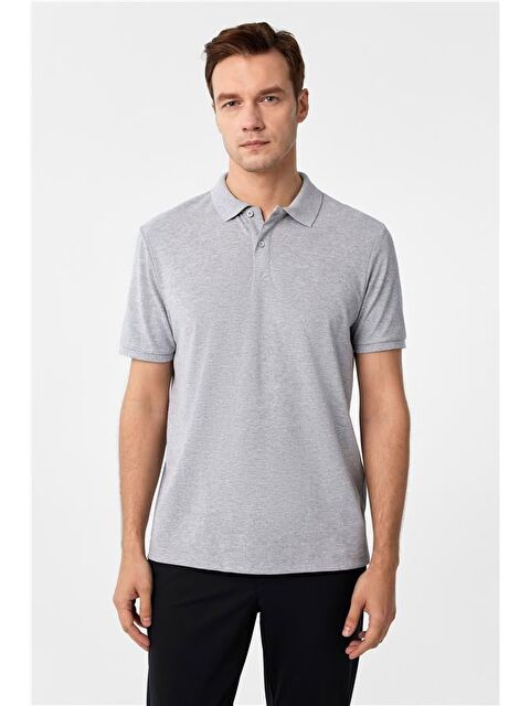 Süvari Gri Regular Armürlü Polo Yaka Tişört - S000460604-20600