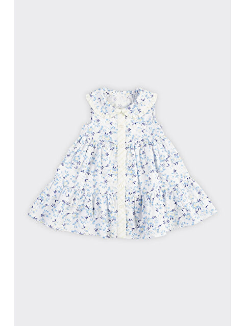 Panço Kız Bebek Çiçek Desenli Mavi Elbise - S000523879-17234