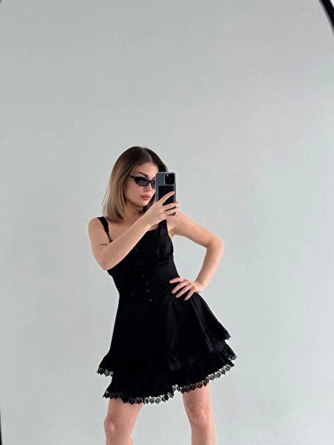 Jane's Mini Askılı Elbise - Siyah - S000527722-19351