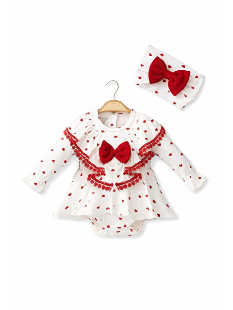Verona Tarz Kalpli Kız Bebek Saç Bantlı Romper Salopet Takımı 2 Parça 2li Pamuklu Bayramlık - S000515092-20043
