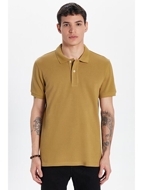 TUDORS Erkek Slim Fit Dar Kesim %100 Pamuk Vizon Polo Yaka Tişört