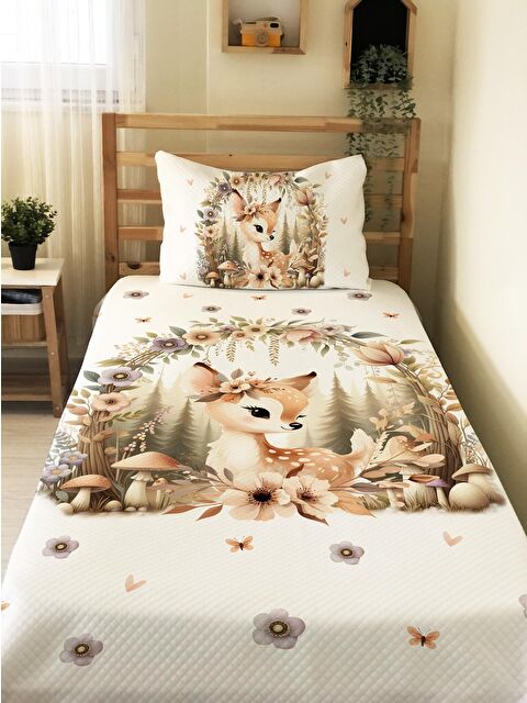 Evmila Minik Geyik Desenli  Çocuk Tek Kişilik Pike Takımı 160x220 cm - S000164132-23173