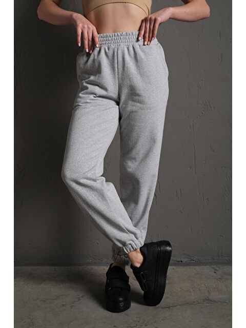 Trendseninle Kadın Gri Yüksek Bel Içi Polarlı Jogger Eşofman Altı - S000112664-20600