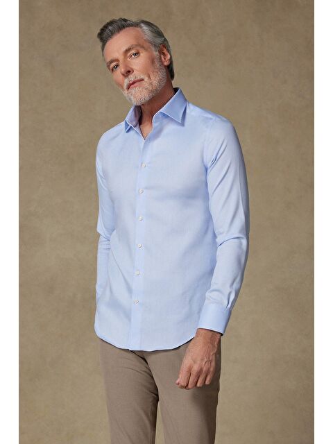 ABBATE Donatello Non Iron Armür Pamuklu Slim Fit Açık Mavi Klasik Yaka Erkek Düz %100 Pamuk Gömlek - S000438068-17437