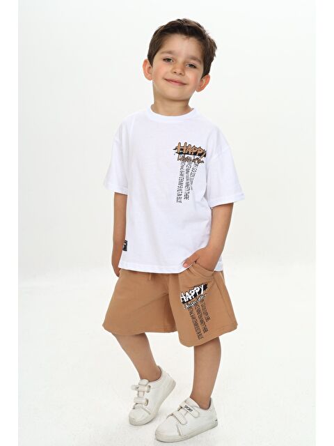 Toontoykids Erkek Çocuk Happy Yazı Baskılı Şortlu Takım - S000393428-20063