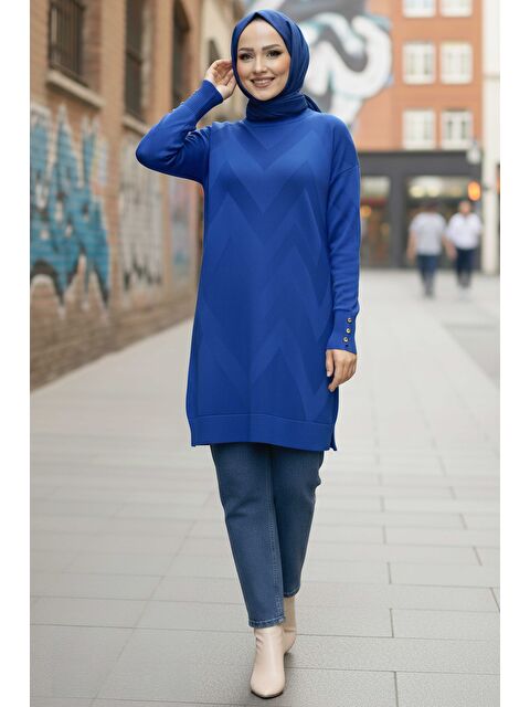 Tofisa Kol Düğmeli Tiiko Tunik Saks - 28081-SAKS - S000488864-23710