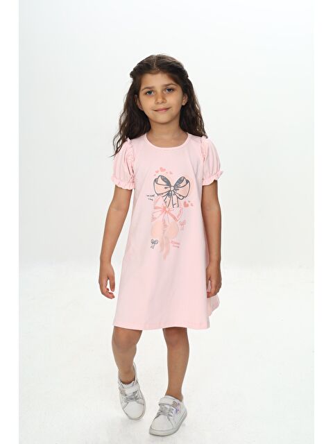 Toontoykids Kız Çocuk Fiyonk Baskılı Elbise - S000393429-20020