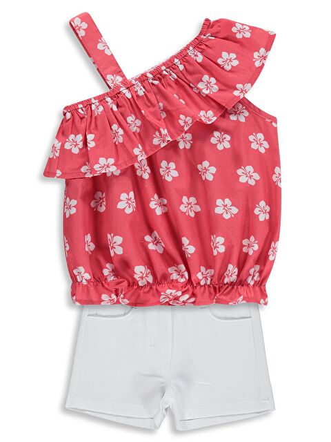 Civil Girls Çiçek Desenli Volanlı 2-5 Yaş Takım - Kırmızı