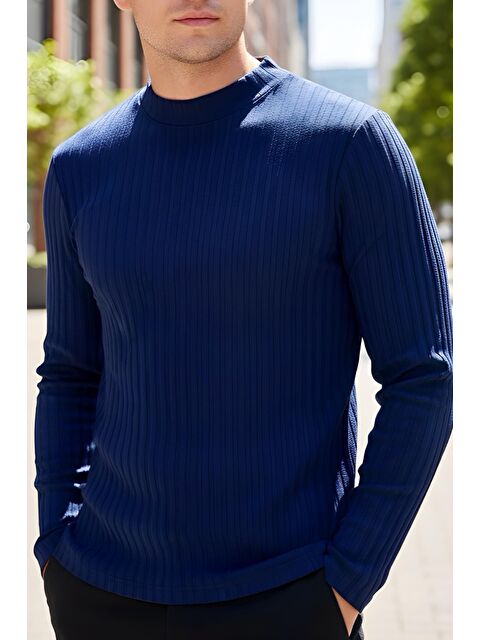 Oksit Monz Fitilli Slim Fit Elastanlı Yüksek Yaka Erkek Uzun Kol Tshirt - S000442912-17234