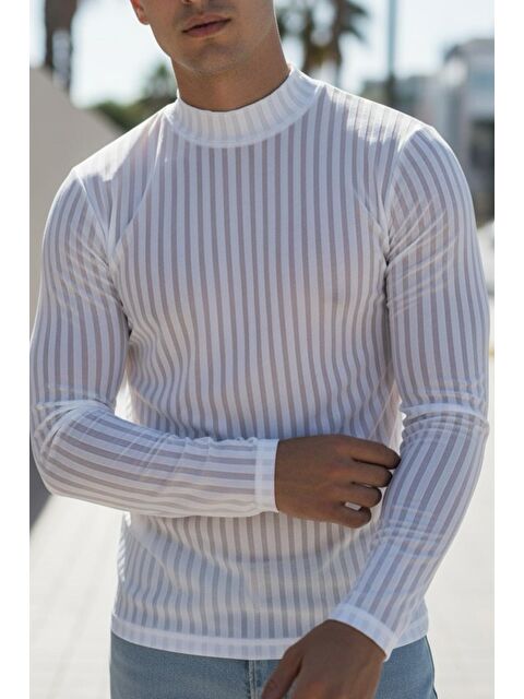 Oksit Monz Fitilli Slim Fit Elastanlı Yüksek Yaka Erkek Uzun Kol Tshirt - S000442912-20063