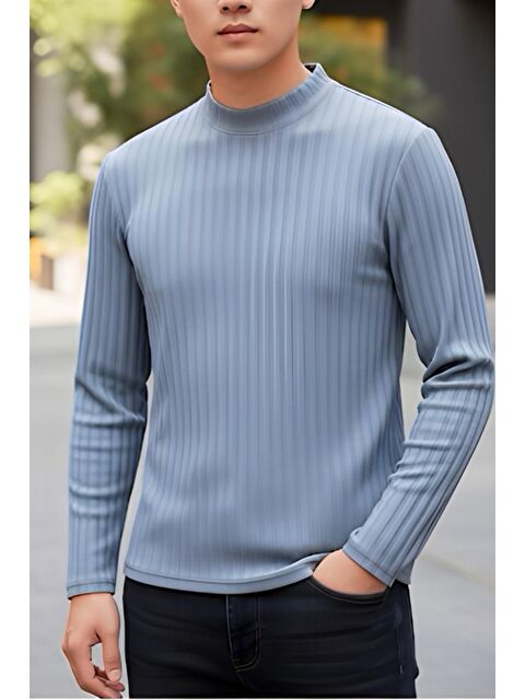 Oksit Monz Fitilli Slim Fit Elastanlı Yüksek Yaka Erkek Uzun Kol Tshirt - S000442912-20600