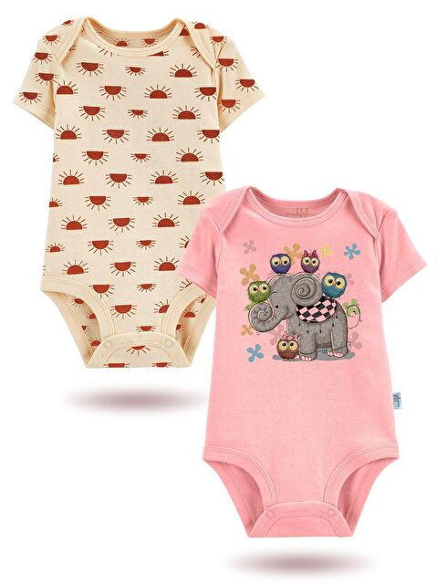 Mahfel 2'Li Organik Baskılı Kısa Kollu Unisex Bebek Çıtçıtlı Body - S000177604-7152