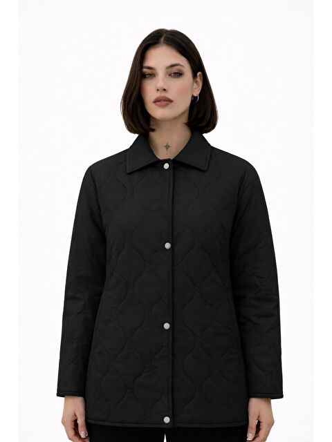 Freemen Kadın Desenli Çıtçıtlı Çift Cepli Oversize Kapitone Ceket