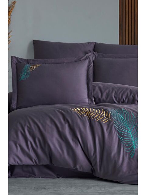Çeyiz Diyarı Talia Nakışlı %100 Pamuk Saten Çift Kişilik Nevresim Takımı Mor - S000493131-20042