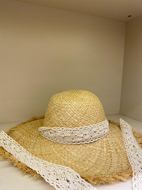 Luminos Butik Yazlık Geniş Kenarlı Püsküllü Hasır Şapka Ve Doğal Plaj Aksesuarları HSR2092