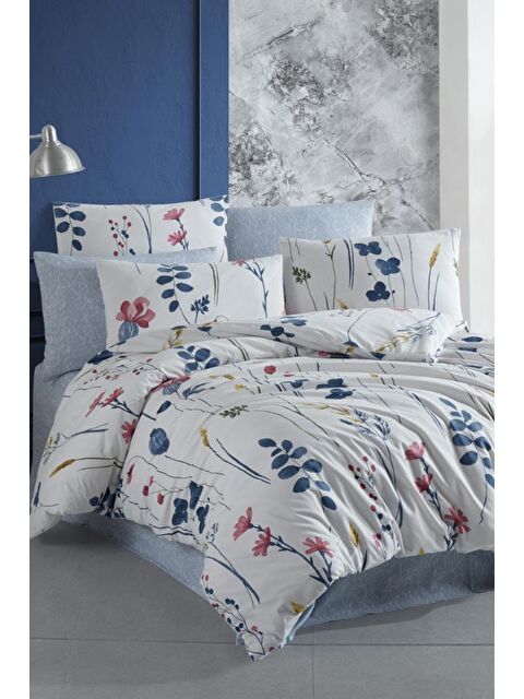 Çeyiz Diyarı Flora Çift Kişilik Nevresim Takımı İndigo - S000493139-21164