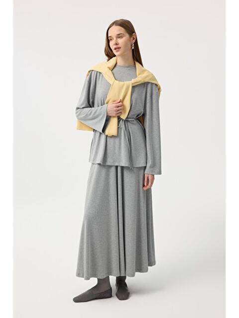 Kadriye Baştürk Modal Cupra Etek Takım Gri Melanj