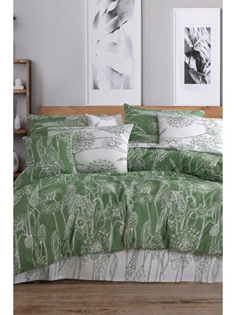Çeyiz Diyarı Lara %100 Pamuk Çift Kişilik Nevresim Takımı Yeşil - S000493143-18194