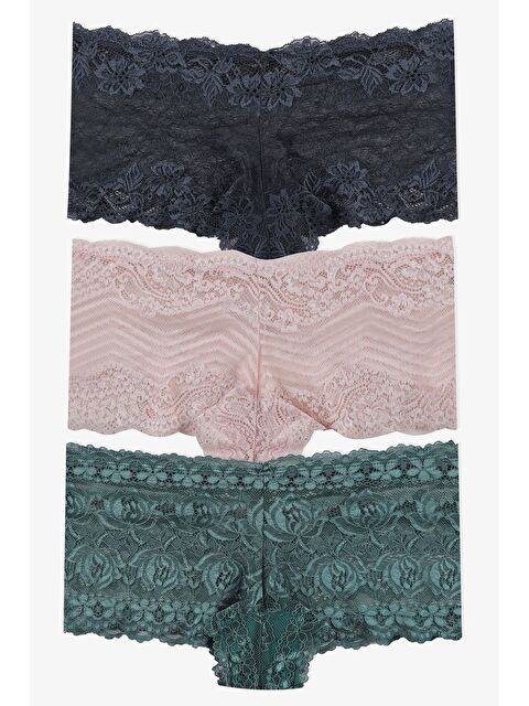 Koza İç Giyim Kadın 3'lü Dantelli Şort Boxer Külot - S000355589-6347