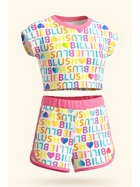 Modanino Kız Çocuk Mayo Takımı-Kısa Kollu Yazı Baskılı ve Şortlu 5-14 Yaş 12625B