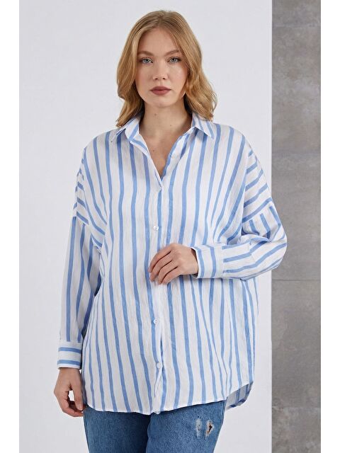 Fullamoda Çizgili Oversize Gömlek