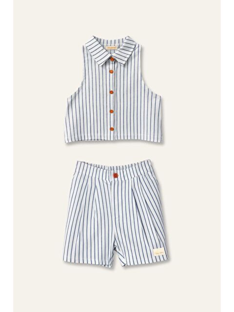 ZEYLAND Kız Çocuk Gömlek Yaka Bluz Ve Şort Takım - Mavi