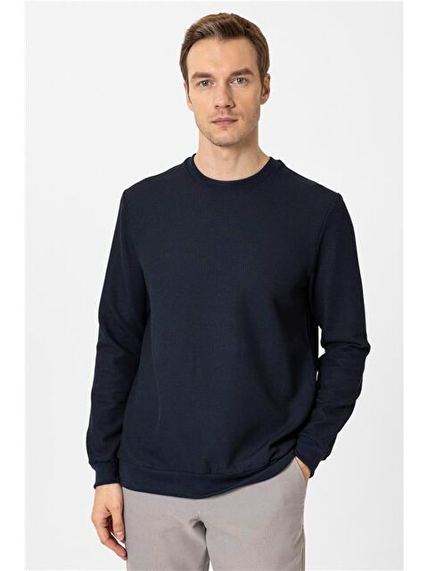 Süvari Lacivert Regular Armürlü Bisiklet Yaka Triko - S000460600-21164