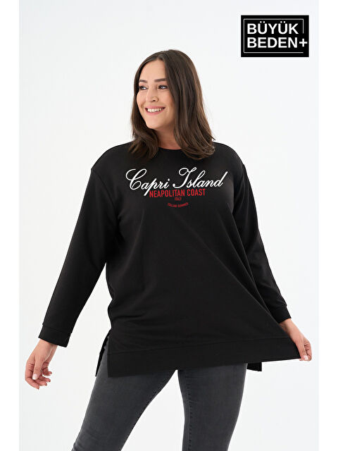 Süperlife Kadın Tunik Büyük Beden Capri Island Baskılı ince Sweatshırt SPR26BTK990-1 - S000505481-19351