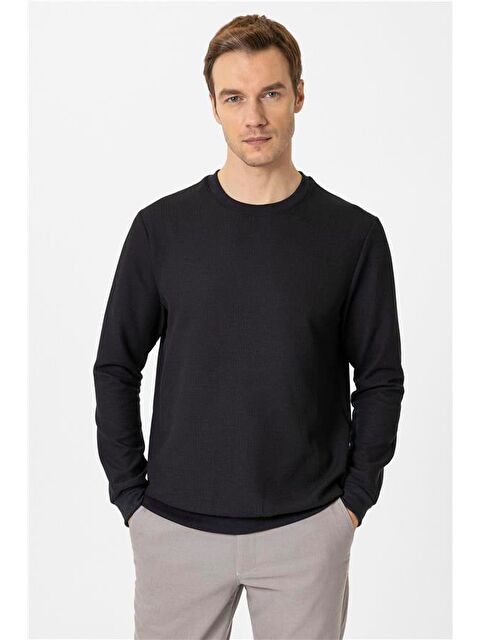 Süvari Siyah Regular Armürlü Bisiklet Yaka Triko - S000460600-19351