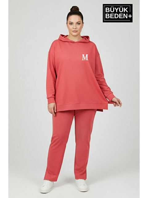 Süperlife Büyük Beden Kapüşonlu M Baskılı Tunik ince Sweatshırt SPR26BTK991-4