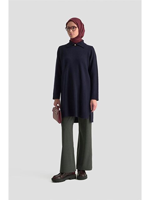 ARMİNE Polo Yaka Triko Tunik 25Kd7003 Lacivert - S000473536-21164