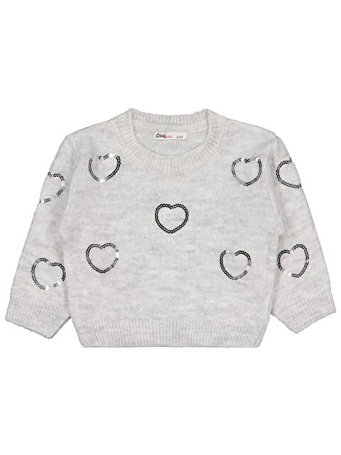 Civil Girls Pullu Kalp Nakışlı 2-5 Yaş Kazak - Gri 5-6 Yaş - S000494725-20600