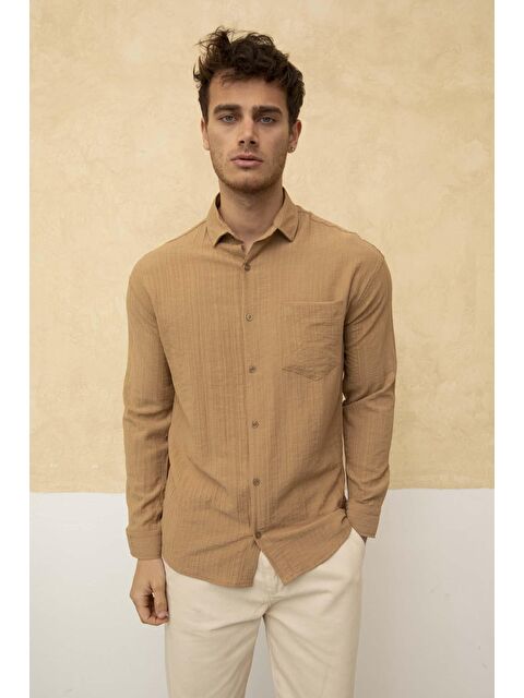 Tarz Cool Waffle Gömlek Yaka Sol Cep Detaylı Gömlek - S000176147-19966