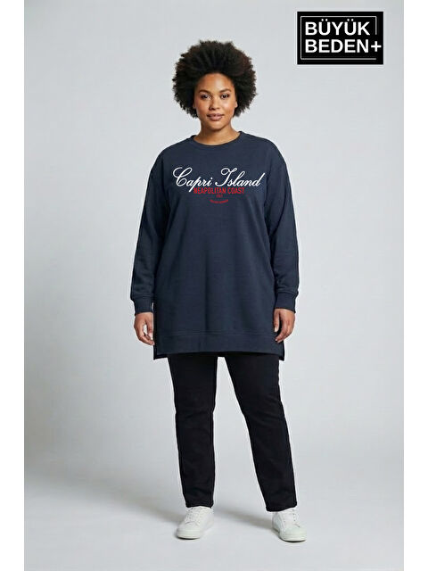 Süperlife Kadın Tunik Büyük Beden Capri Island Baskılı ince Sweatshırt SPR26BTK990-1 - S000505481-19393