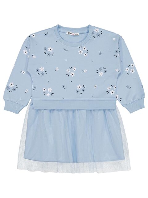 Civil Girls Çiçek Baskılı 2-5 Yaş Elbise - Mavi 5-6 Yaş - S000494726-17234