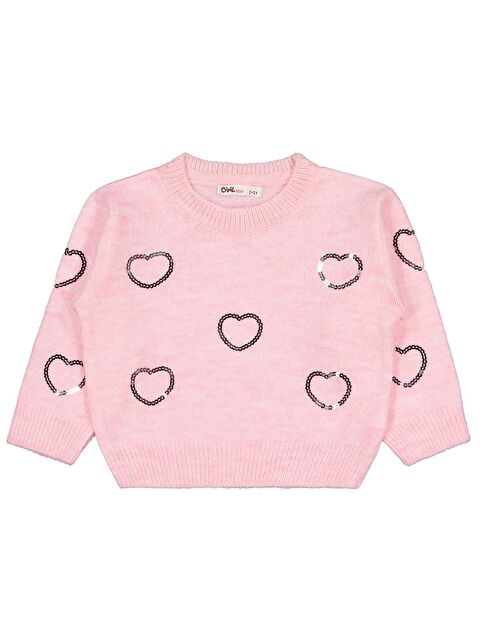 Civil Girls Pullu Kalp Nakışlı 2-5 Yaş Kazak - Pembe 2-3 Yaş - S000494725-20024