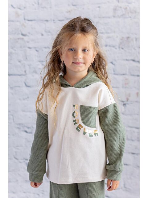 ZEYLAND Kız Çocuk Waffle Kumaş Garnili Baskılı Sweatshirt - Krem - S000367102-19966