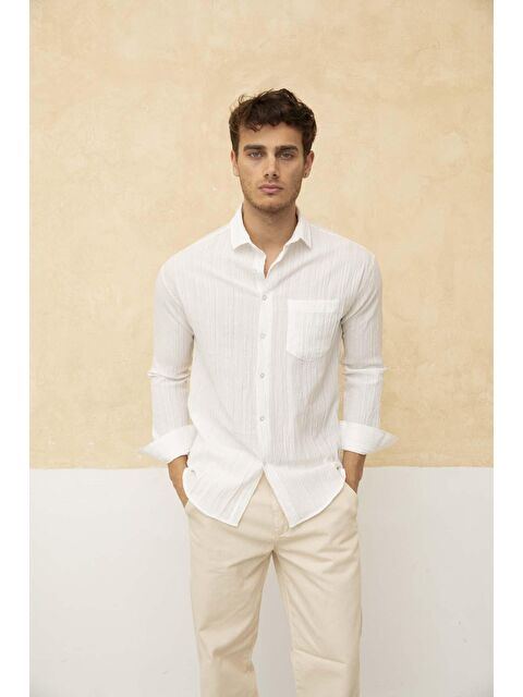 Tarz Cool Waffle Gömlek Yaka Sol Cep Detaylı Gömlek - S000176147-20063